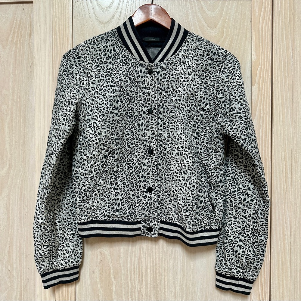 R13 Leopard Print Quilted Silk Bomber Jacket Size M